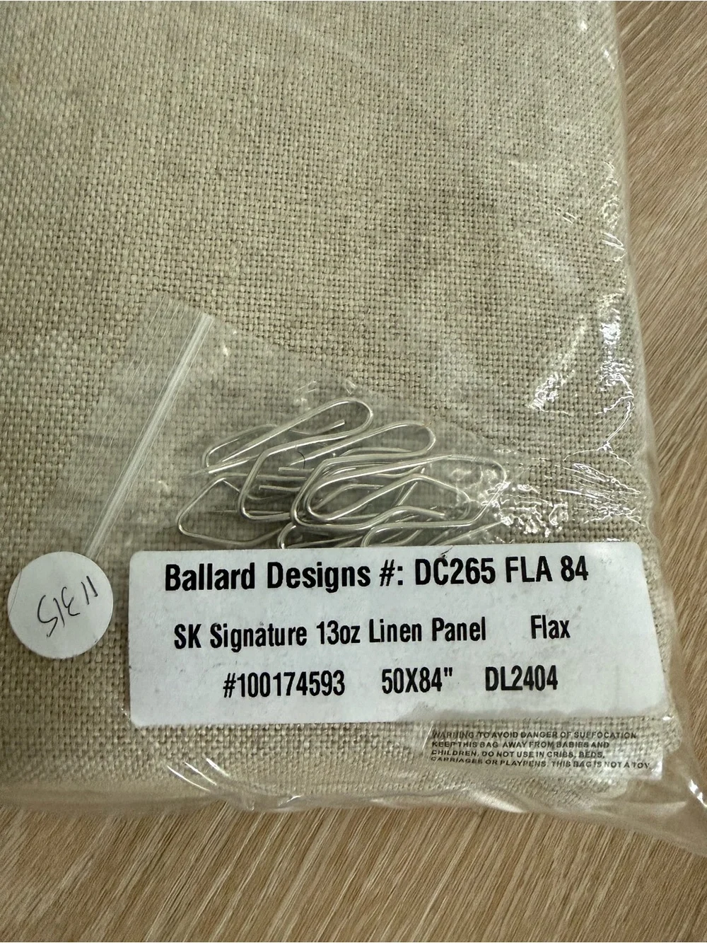 Suzanne Kasler for Ballard Designs 50x84” Drapery Panel Linen Flax 13oz SK Sig.
